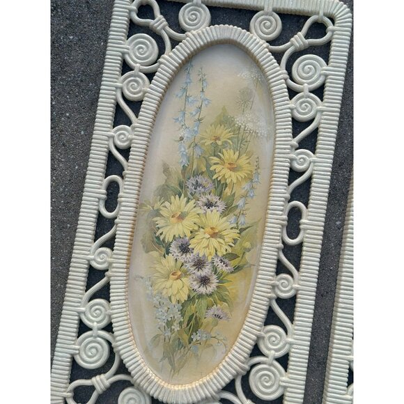 VTG 70s Syroco Daisy Floral Wall Plaques Set of 2 White Botanical Prints - Picture 3 of 5